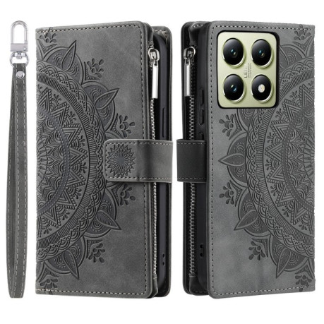 Чехол-книжка Multi-Card Totem Zipper Leather  для Xiaomi 14T - серый