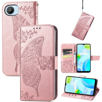Чехол-книжка Butterfly Love Flower Embossed на Realme C30 - розовое золото