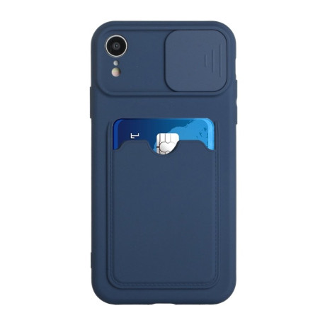 Противоударный чехол Sliding Camera with Card Slot для iPhone XR - темно-синий