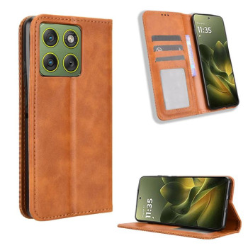 Чехол-книжка Magnetic Buckle Retro Crazy Horse Texture на Motorola Edge 70 5G — коричневый