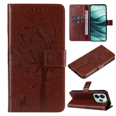 Чехол-книжка Happy Cat Pattern для Xiaomi Redmi Note 14 5G/Poco M7 Pro 5G - кофейный