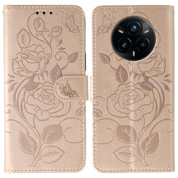 Чехол-книжка Rose Butterfly Embossed Leather для Realme 14 Pro+ - золото