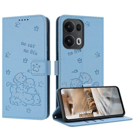 Чохол-книжка Embossed Kitten Phone Leather для OPPO Reno13 Pro 5G Global - синій