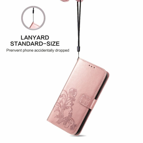 Чехол-книжка Four-leaf Clasp Embossed на Samsung Galaxy S22 Ultra - розовое золото