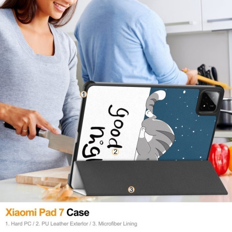Чехол-книжка Custer Painted 3-Fold Stand Leather Smart для Xiaomi Pad 7 / 7 Pro - Cat