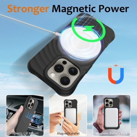 Протиударний чохол Wave Texture MagSafe Magnetic Liquid Silicone для iPhone 16 Pro Max - чорний