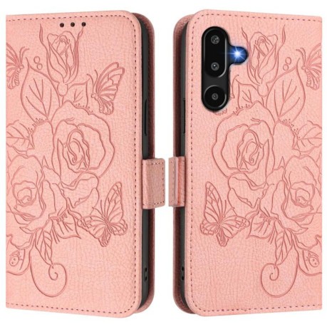 Чехол-книжка Embossed Rose RFID Anti-theft Leather для на Samsung Galaxy F16 5G/M16 5G Global - розовый