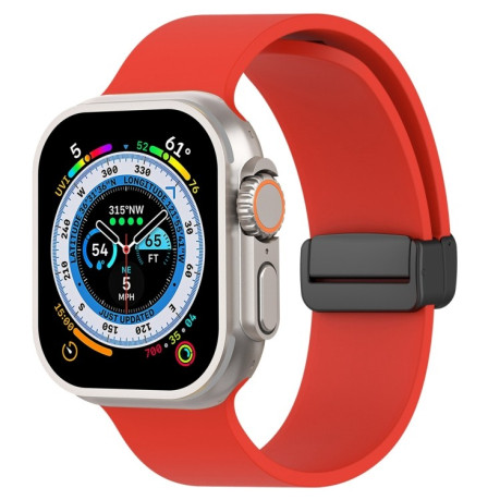 Силиконовый ремешок Magnetic Black Buckle Smooth для Apple Watch 10 46mm/Ultra 49mm / Series 8/7 45mm / 44mm / 42mm- красный