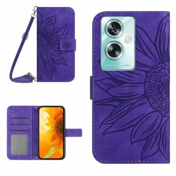 Чохол-книжка Skin Feel з малюнком соняшника на OPPO Reno11 F 5G/F25 Pro 5G - фіолетовий