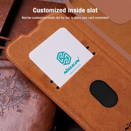 Кожаный чехол-книжка Nillkin Qin Series для Samsung Galaxy A55 - коричневый