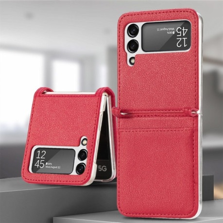 Протиударний чохол Litchi Pattern Folding Samsung Galaxy Z Flip3 5G - червоний