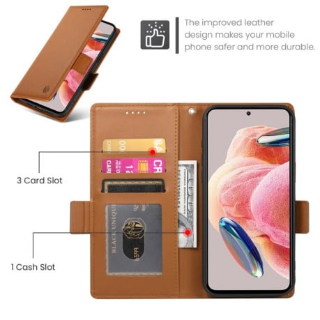 Чехол-книжка Side Buckle Magnetic Frosted Leather на Xiaomi Redmi 15 5G / 4G EU 171mm - коричневый