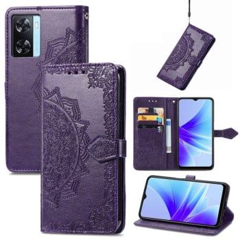 Чехол-книжка Lucky Clover Halfway Mandala Embossing Pattern на OnePlus Nord N20 SE/OPPO A57s/57 4G/57 5G/Realme Narzo 50 - фиолетовый