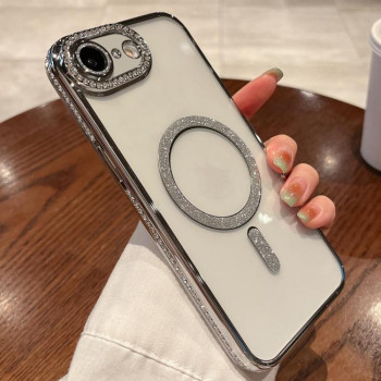 Противоударный чехол Diamond Gradient Plated MagSafe для  iPhone 16e - серебристый