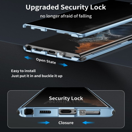 Двусторонний магнитный чехол Anti spy glass Four-corner Magnetic Metal для Samsung Galaxy S24 Ultra 5G - синий