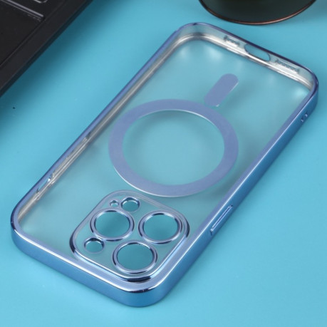 Противоударный чехол MagSafe Electroplating Straight для iPhone 14 Pro - голубой