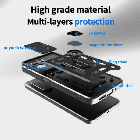 Противоударный чехол Sliding Camshield на Xiaomi Poco M7 4G 169mm - черный