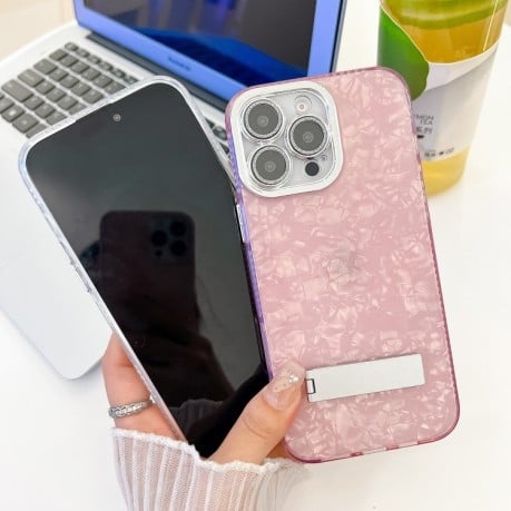 Противоударный чехол Plating Glitter Texture TPU with Lens Film для iPhone 16 Pro - Pink Tinfoil Texture