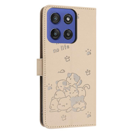 Чехол-книжка Embossed Kitten Phone Leather для Motorola Edge 60 Fusion - бежевый