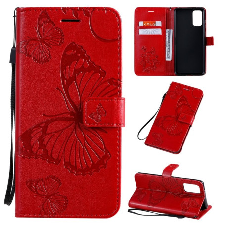 Чохол-книжка Pressed Printing Butterfly Pattern на Samsung Galaxy S20 Ultra-червоний
