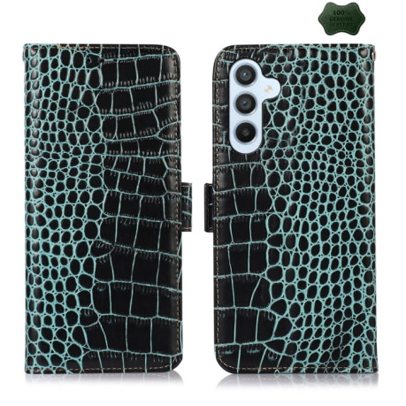 Кожаный чехол-книжка Crocodile Top Layer на Samsung Galaxy A55 5G - зеленый