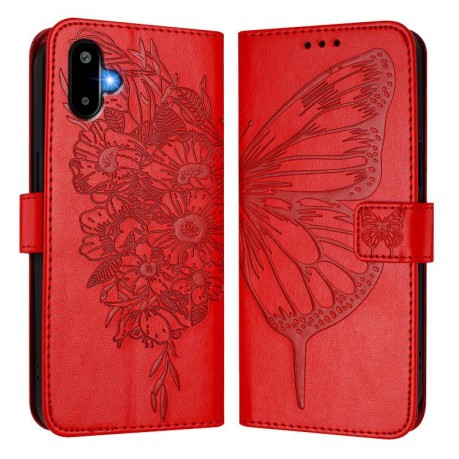 Чехол-книжка Embossed Butterfly для Samsung Galaxy M06 5G - красный