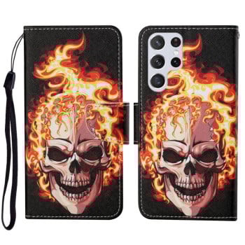 Чохол-книжка Colored Drawing Pattern для Samsung Galaxy S23 Ultra 5G - Flame Skull