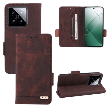 Чохол-книжка Magnetic Clasp Flip для Xiaomi 14 - коричневий