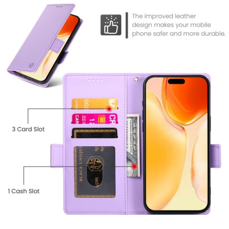 Чехол-книжка Side Buckle Magnetic Frosted Leather для iPhone 16 Plus - фиолетовый
