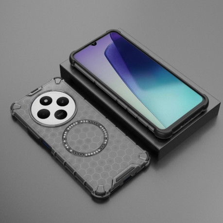 Противоударный чехол Honeycomb Magnetic Ring Shockproof на Xiaomi Redmi 14C 4G/Poco C75/Redmi A4 5G - черный