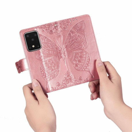 Чехол-книжка Butterfly Love Flower Embossed  на Samsung Galaxy S20 Ultra-розовое золото