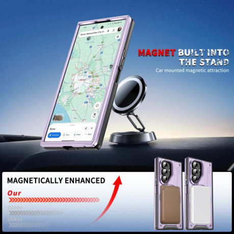Ударозахисний чохол Transparent MagSafe Magnetic Rotating Ring Holder для Samsung Galaxy Fold 7 5G - фіолетовий