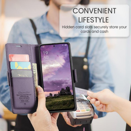 Чохол-книжка CaseMe 023 Butterfly Buckle Litchi Texture RFID Anti-theft Leather для OPPO Reno13 - фіолетовий