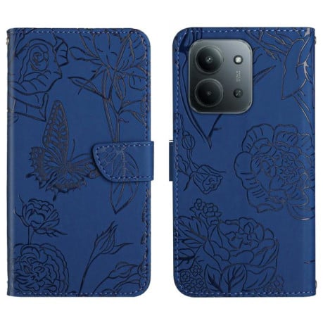 Чохол-книжка з тисненням &quot;метелика&quot; та магнітним хлястиком на Xiaomi Redmi 15C 5G / 4G EU 173mm - синій