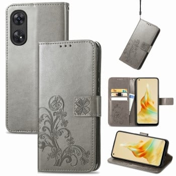Чехол Four-leaf Clasp Embossed Buckle на OPPO Reno8 T 4G - серый
