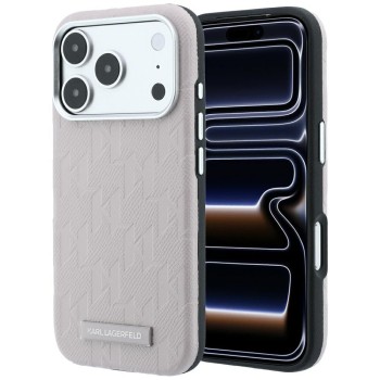 Оригінальний чохол Karl Lagerfeld Grained Mono Resin Logo з MagSafe для iPhone 17 Pro Max / 18 Pro Max — рожевий