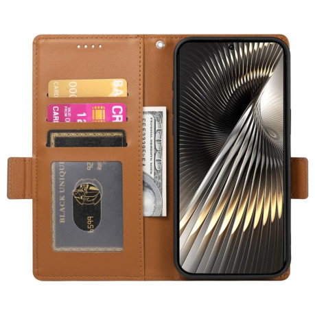 Чехол-книжка Side Buckle Magnetic Frosted Leather для Xiaomi Poco F7 - коричневый