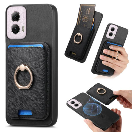 Чехол Retro Cross Leather Ring Vertical Insert Card Bag MagSafe для Motorola Moto G35 5G - черный