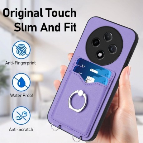 Противоударный чехол R20 Ring Card Holder для OPPO A3 Pro 5G - фиолетовый