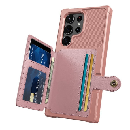 Противоударный чехол Magnetic Wallet Card для Samsung Galaxy S23 Ultra 5G - розовое золото