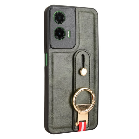 Противоударный чехол Wristband Leather Back для Motorola Moto G35 5G - зеленый