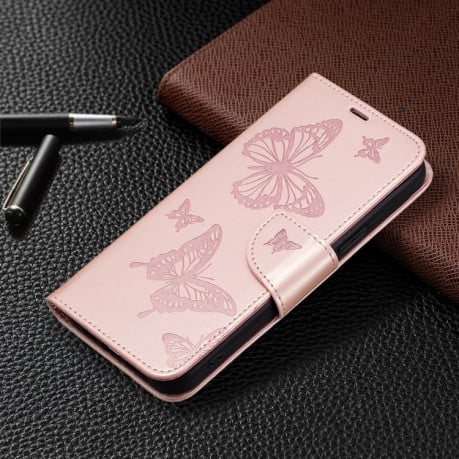 Чохол-книжка Butterflies Pattern на Xiaomi Redmi Note 13 Pro 4G / POCO M6 Pro 4G   - рожеве золото