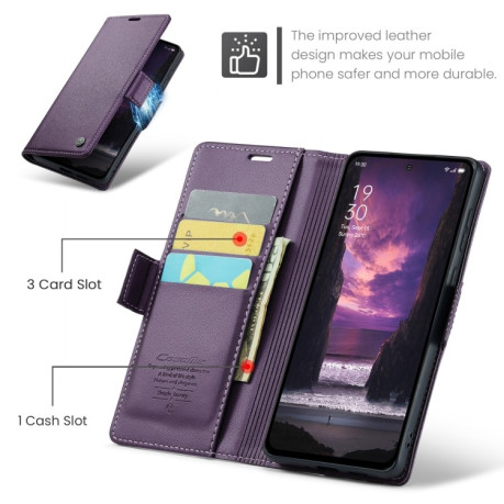 Чехол-книжка CaseMe 023 Butterfly Buckle Litchi Texture RFID Anti-theft Leather для OPPO Reno12 F/12 FS 5G - фиолетовый