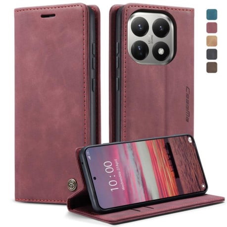 Чехол-книжка CaseMe-013 многофункциональный с кармашком на карт на Xiaomi 15T - красный