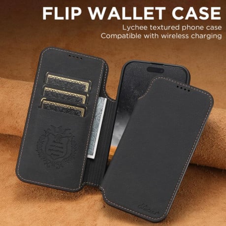 Чехол-книжка Suteni J06 с фактурой Retro Matte Litchi с MagSafe на iPhone Air - черный