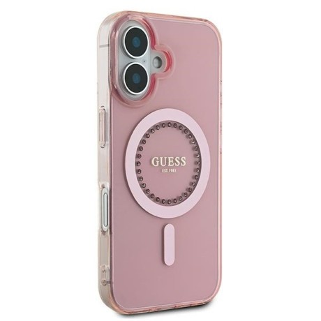 Оригинальный чехол Guess IML Rhinestones MagSafe для iPhone 16 - Pink
