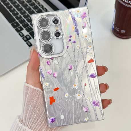 Чехол Electroplating Laser Flower Texture для Samsung Galaxy S25 Ultra 5G - Purple Wildflowers