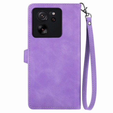 Чохол-книжка Embossed Flower Zipper Leather на Xiaomi 13T / 13T Pro - фіолетовий