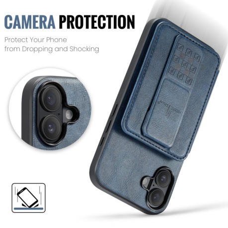 Чехол Fierre Shann Oil Wax Cow Leather Card Holder на iPhone 16 - синий