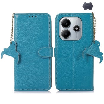 Шкіряний чохол-книжка KHAZNEH Genuine Leather RFID для Xiaomi Redmi Note 14 4G - синій